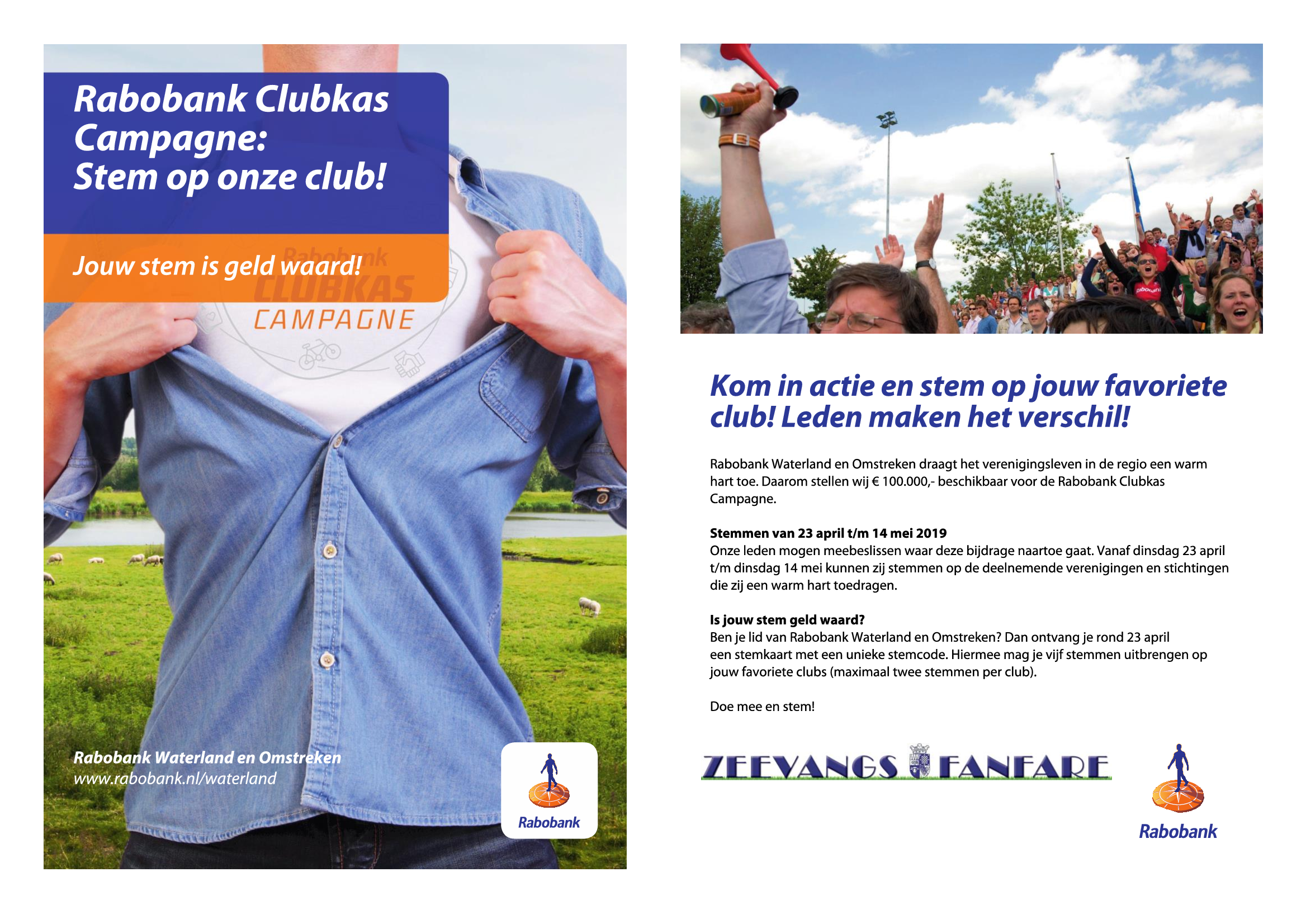 Rabobank Clubkas Campagne; stem voor Zeevangsfanfare